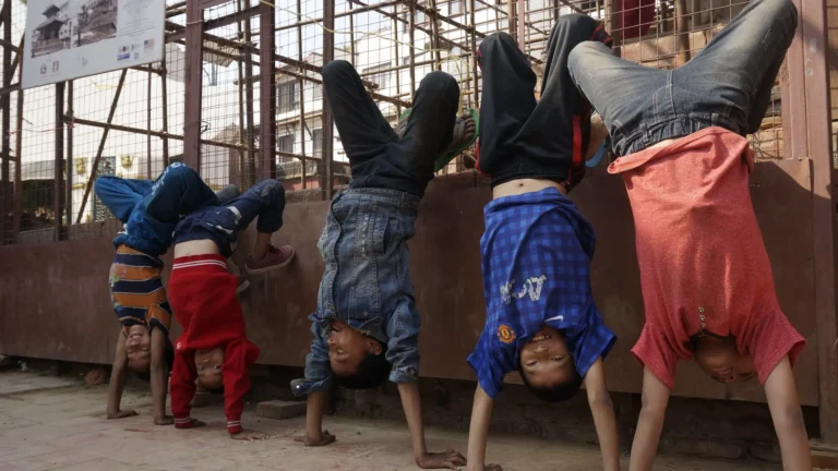 funny yoga pose patan nepali children